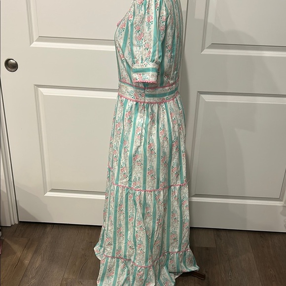 TCEC Pastel Pink Mint Green Floral Short Sleeve Cottagecore Dress Size Large - Picture 3 of 13